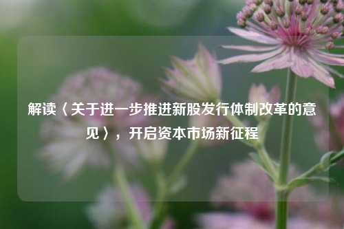 解读〈关于进一步推进新股发行体制改革的意见〉，开启资本市场新征程